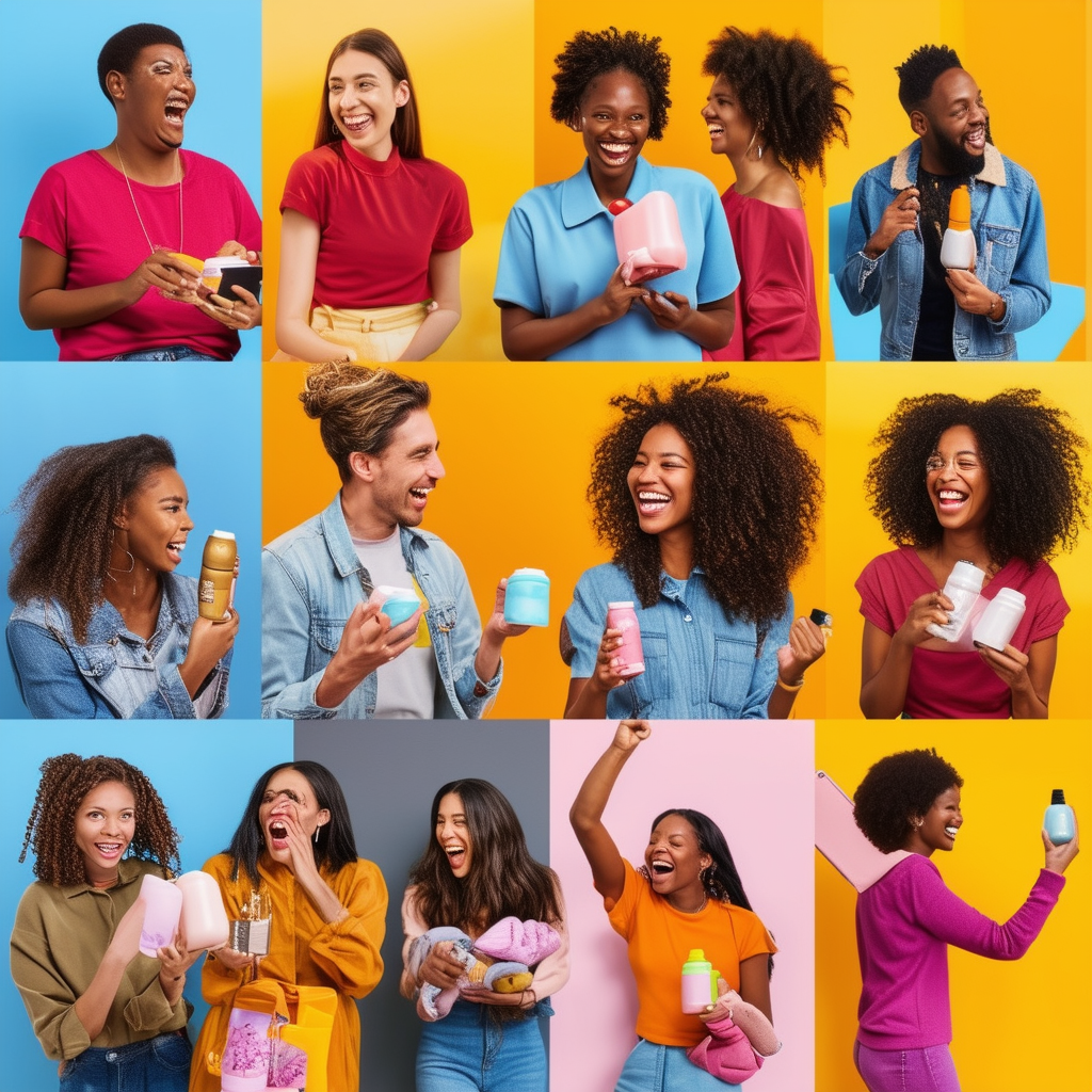 Vibrant collage of diverse people happily engaging